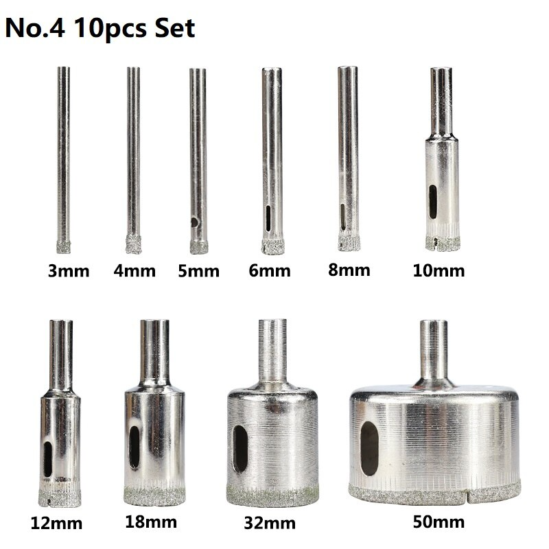 Kit 10 Brocas 3mm-50mm Diamantada Para Ceramica, Vidrio, Porcelanato, Marmol, Granito