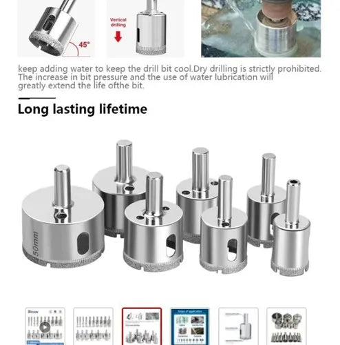 Kit 10 Brocas 6mm-30mm Diamantada Para Ceramica, Vidrio, Porcelanato, Marmol, Granito