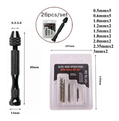 Mini Taladro Manual + 25 Brocas