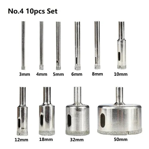 Kit 10 Brocas 3mm-50mm Diamantada Para Ceramica, Vidrio, Porcelanato, Marmol, Granito